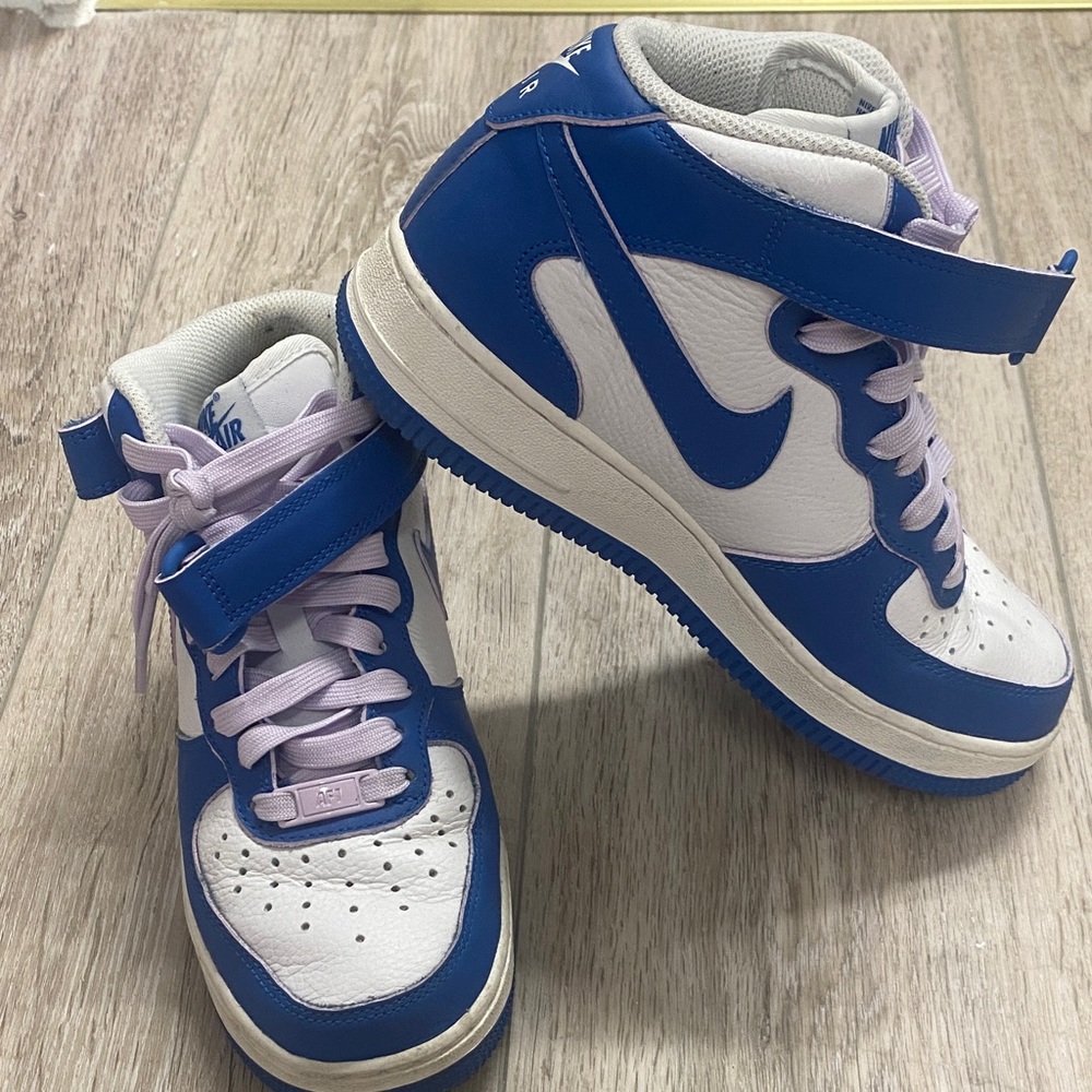 Women’s Nike Air Force 1 Blue and White High-Top Sneakers